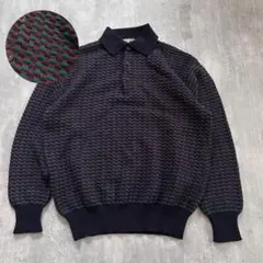 Y2K 伊製 美品 Valentino ジャガード ニットポロシャツ 短丈 長袖のサムネイル