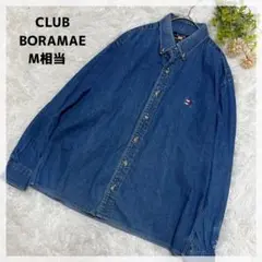 【CLUB BORAMAE】デニムシャツ M相当 インディゴブルー 刺繍