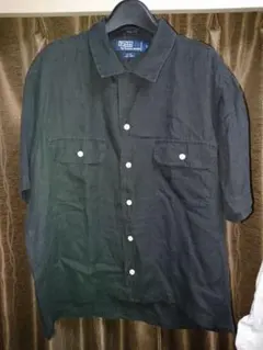 90's POLOラルフローレン 半袖 リネン開襟シャツ ボックスシャツ L