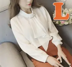 ボウタイシャツL 白 綺麗め清楚 ブラウス フォーマル ビジネス 入学卒業式