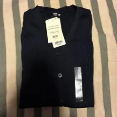 【タグ付きユニクロ】エクストラファインメリノリブショートカーディガン ネイビーM