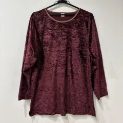 光沢ベロア チュニック ワインレッド ゆったりサイズ 古着 レトロ 【XL】