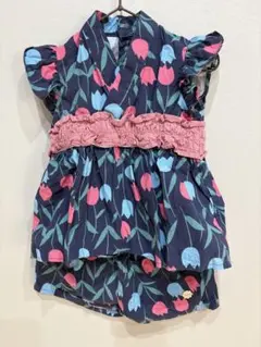 美品！futafuta チューリップ柄 甚平 90