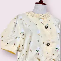 vintageヴィンテージワンピース花柄プリーツレース襟ガーリーレトロ海外古着