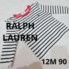 ラルフローレン　ストライプ 長袖 トップス 赤リブ　ボーダー　肩フリル女の子90