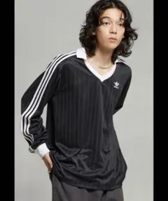 adidas ストライプ 長袖シャツ S ブラック