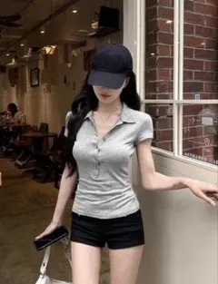 レディース 半袖 ポロシャツ グレーのサムネイル