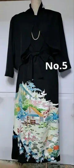 黒留袖リメイクボレロ付きロングドレス 金糸刺繍御所車輪模様 - メルカリ