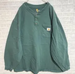 【carhartt】ヘンリーネック長袖カットソー【2XL】カーキ　ヴィンテージ