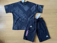新品 アディダス 130 総柄Ｔシャツ・スウェットハーフパンツ 黒 上下 セット