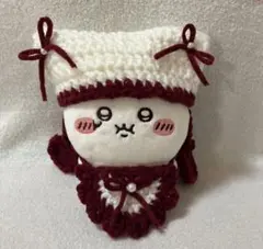 ちびぐるみ ぬい服 リボンのねこみみニット帽スタイセット10cm 赤 編み物