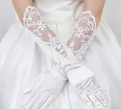 ウェディンググローブ 刺繍入り ホワイト
