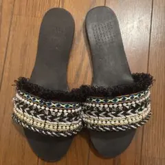 刺繍フリンジ付きフラットサンダル　23cm〜23.5cm