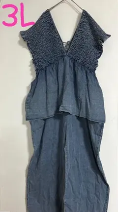 【新品タグ付き　大きいサイズ】ぺプラムデニムサロペット3L