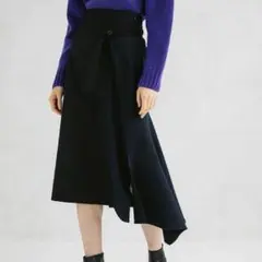 UNITED TOKYO 切り替え巻きスカート風 アシメトリースカート ネイビー