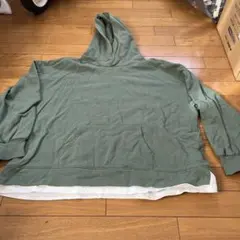カジュアル緑色フード付きパーカー LLサイズ