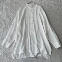 ZARA ザラ　ノーカラー　ハーフボタン　ゆったり　ブラウス　ホワイト　L