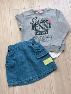 140 上下セット デニムスカート 長袖トレーナー