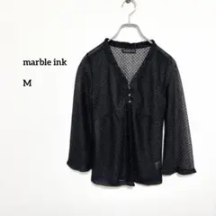 marble ink黒レース シアーラメ入り 総柄カーディガン M f053のサムネイル