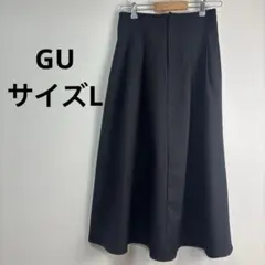 GU ジーユー【L】タックフレアスカート ブラック ウエストゴム 美品 Aライン