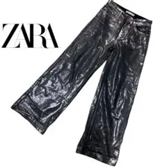 ZARA　ハイウエスト　メタリックパンツ　光沢
