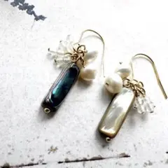 【一点物】金属アレルギー対応　ピアス　海のオパール　アバロンシェルピアス