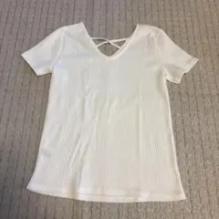 ホワイトリブ編みVネックシャツ M INGNI