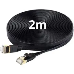 CAT6 LANケーブル2m 有線 フラットタイプ1.5mm厚 隙間用ブラック②