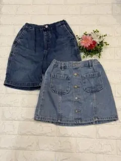 【130】　ユニクロ デニム ショートパンツ GU スカート 2枚セット