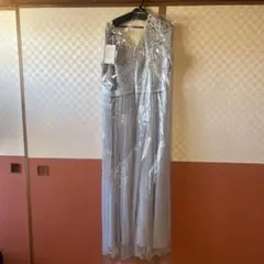 グレーのレース装飾ロングドレス XXL