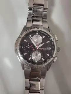 ☆セイコー SEIKO WIRED クロノグラフ ワインレッド×ベルト シルバー 