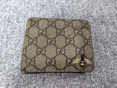 GUCCI グッチ 二つ折り財布 Bee GG チェック ベージュ 黒
