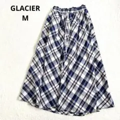グラシア ロングフレアスカート チェック柄　ネイビー系 M 綿100 %