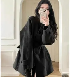 美品 ブラックコート 新品 韓国 ミディアム