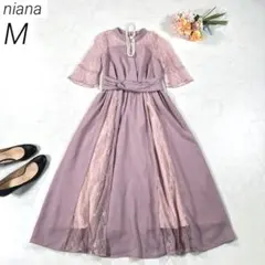 niana　ビスチェ風ハイネックレース結婚式ワンピース　お呼ばれ　ピンク　M