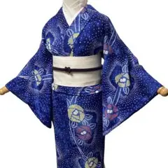 有松絞り浴衣 有松鳴海絞り 身丈166cm 孔雀と蝶々 しつけ糸付 N8-22