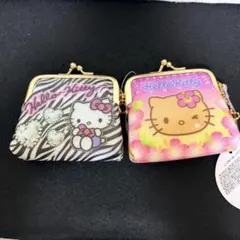 ハローキティ　PVCがま口ポーチ　2種セット　ハイビスカス柄　ゼブラ柄　プライズ