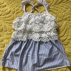 女の子向けワンピース水着 白と水色のチェック