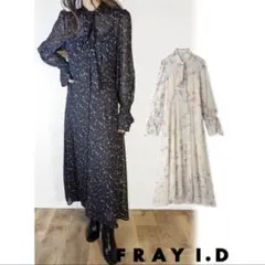 FRAY I.D ボリュームスリーブ ボウタイ フレアワンピース ネイビー