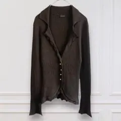 【ルーニィ】LOUNIE 襟付きカーディガン リブニット 上品 日本製