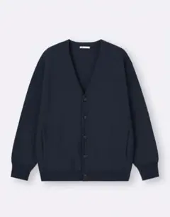新品2026【GU】ネイビー Vネック ウォッシャブルカーディガン Lサイズ