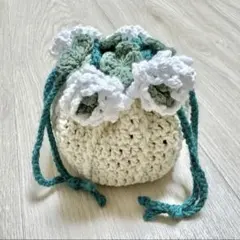 クローバー 巾着ポーチ かぎ針編み 小物入れ