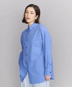 【新品未使用】BYコットン×カポックブレンド レギュラーシャツライトブルーフリー