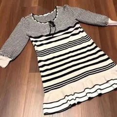 TO BE CHIC ストライプ七分袖ニットチュニック　Ⅱ