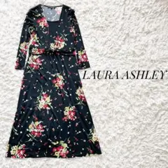 ローラアシュレイ ロングワンピース 花柄 総柄 ブラック