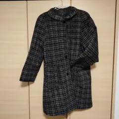 チェック柄ロングコート ブラック系
