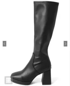 GRL スクエアトゥチャンキーヒールロングブーツ　24.5cm[gd1535]