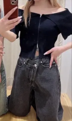 INGNI ウエストデザインワイドデニムパンツ