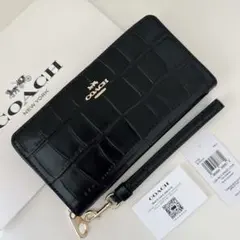 COACH コーチ　長財布　クロコダイル エンボスド レザー　ブラック　黒色