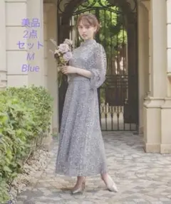 花柄レースプリーツロングワンピースとシャーリングフレアワンピースの2点セット